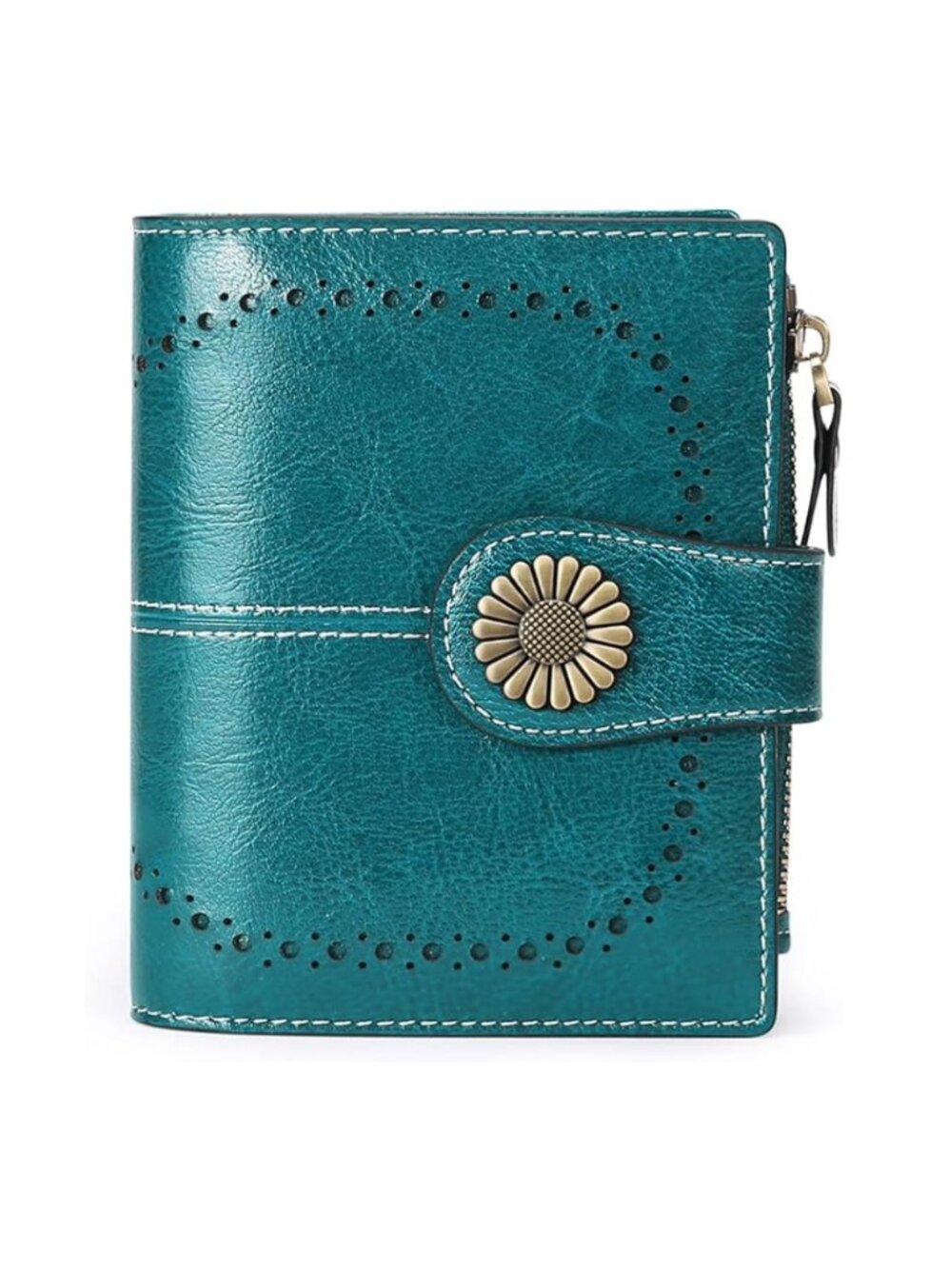 Women's Wallet with Zipper Coin Pocket, Wax-Blue
